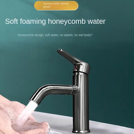 Vòi lavabo nóng lạnh inox sus 304 sơn tĩnh điện xám xoay 360 độ 2013