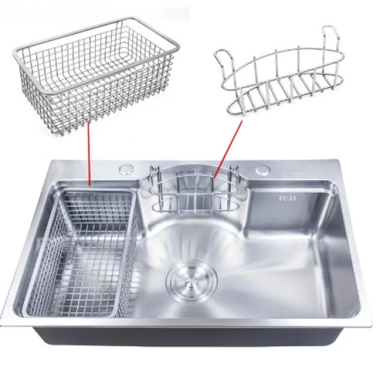 Chậu rửa chén 1 hộc khuyết giữa INOX SUS 304 mã 7546K