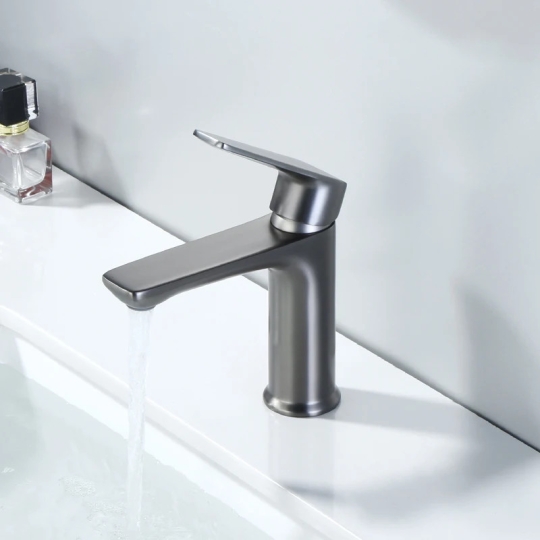 Vòi lavabo nóng lạnh đồng thau sơn tĩnh điện xám 20cm S723