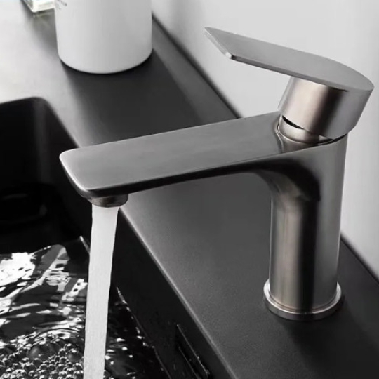 Vòi lavabo nóng lạnh inox sus 304 sơn tĩnh điện xám 20cm S725