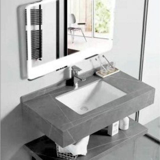 Bàn đá Lavabo 2 tầng chống trầy màu xám SABD72
