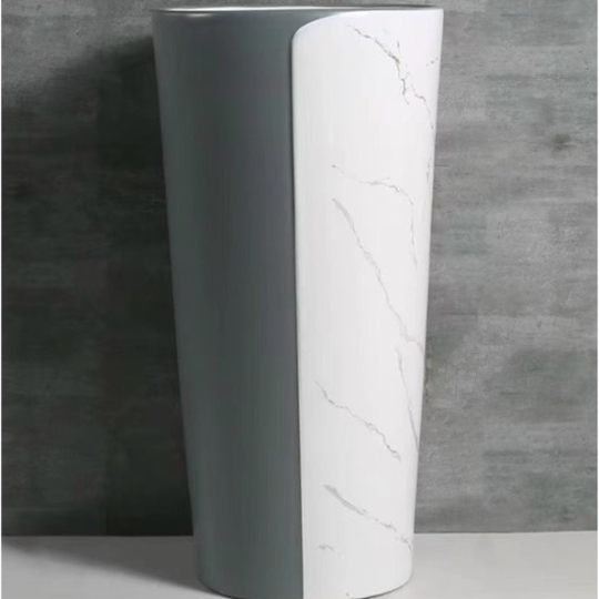 Lavabo trụ đứng tròn xám trắng vân mây SA5137