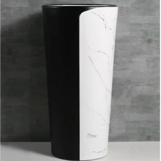 Lavabo trụ đứng tròn đen trắng vân mây SA5136