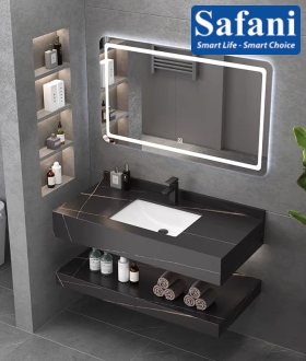 Bàn đá Lavabo 2 tầng chống trầy màu đen SABD71