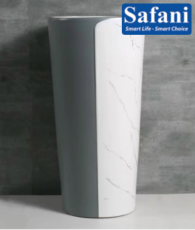 Lavabo trụ đứng tròn xám trắng vân mây SA5137