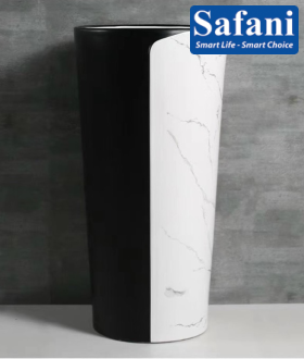 Lavabo trụ đứng tròn đen trắng vân mây SA5136