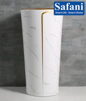 Lavabo trụ đứng tròn trắng vân mây chỉ vàng SA5133