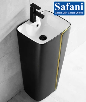 Lavabo trụ đứng vuông đen chỉ vàng SA5127