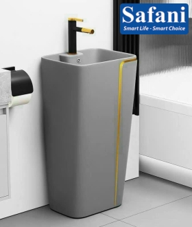 Lavabo trụ đứng vuông xám chỉ vàng SA5128