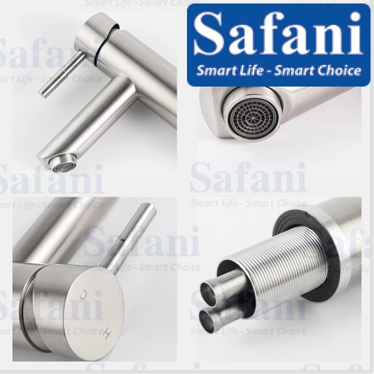 Vòi lavabo nóng lạnh inox sus 304 thân tròn 20cm mã 717