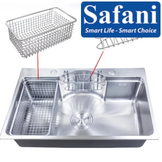 Chậu rửa chén 1 hộc khuyết giữa INOX SUS 304 mã 7546K