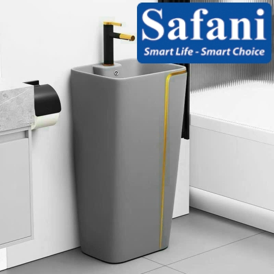 Lavabo trụ đứng vuông xám chỉ vàng SA5128